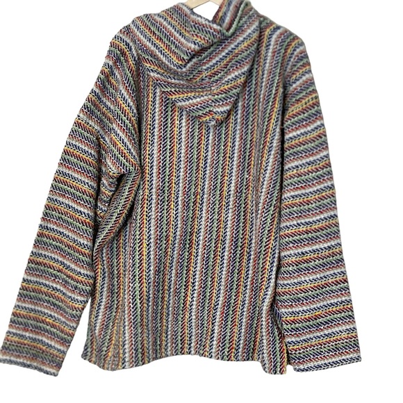 El Paso Unisex Striped Baja Hoodie Pullover Sweater Size L Colorful Beach Boho - Picture 2 of 8